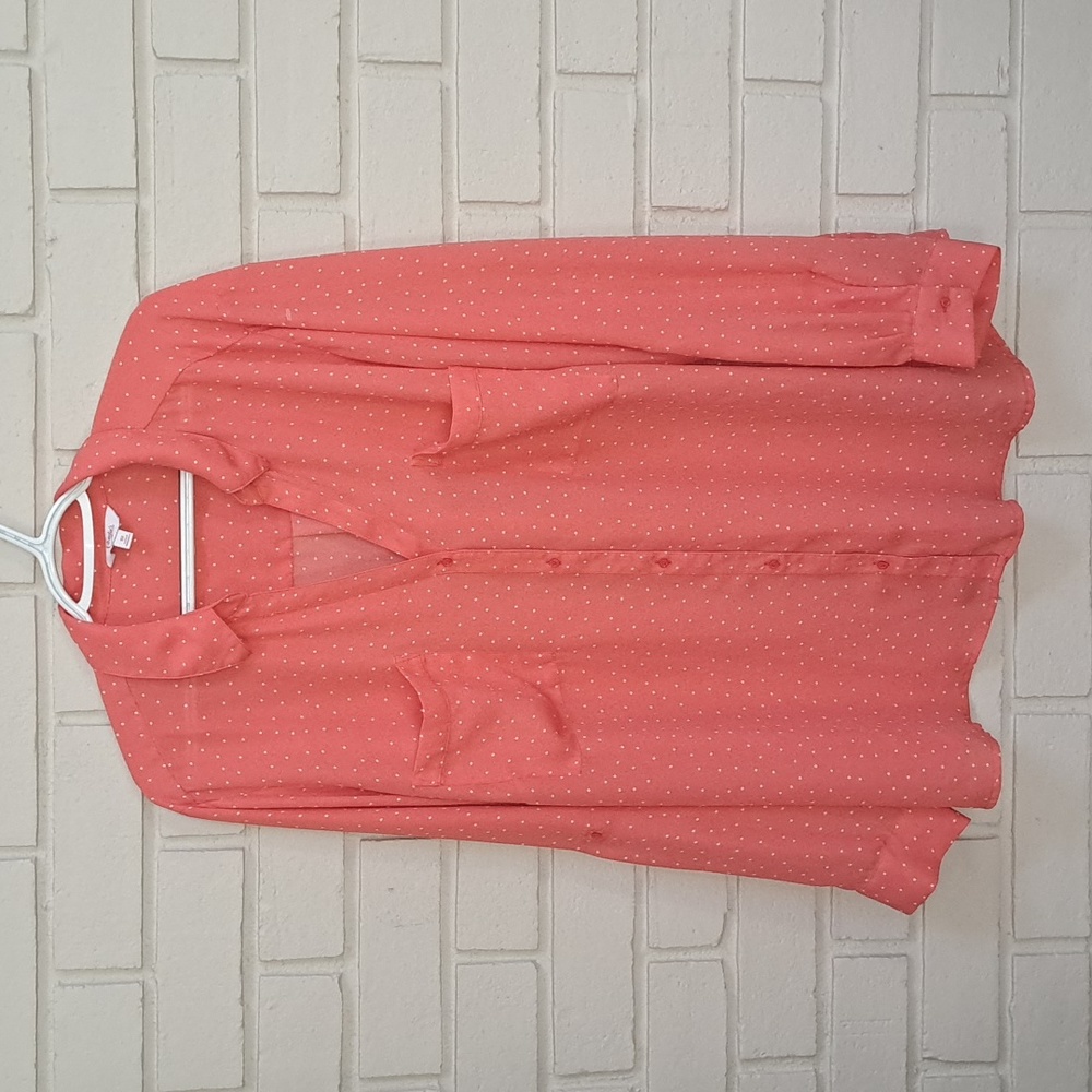Candies Samon Poka Dot V-Neck Button Down Blouse. Size 3X NWOT